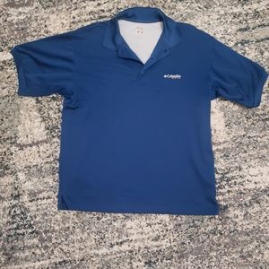 Columbia PFG Fishing Angler Short Sleeved Vented Cape Back Polo Shirt blue med.